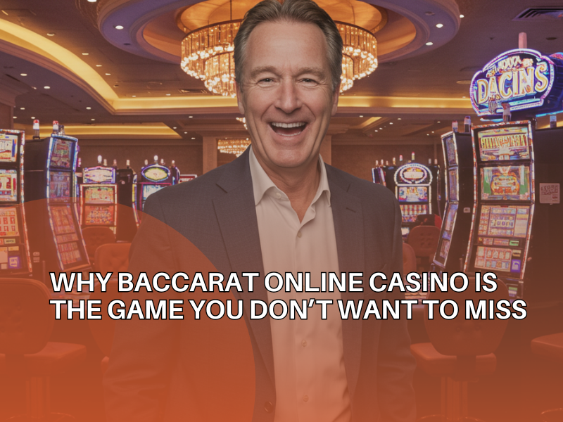 Baccarat, person wearing tuxedo in casino, happy,