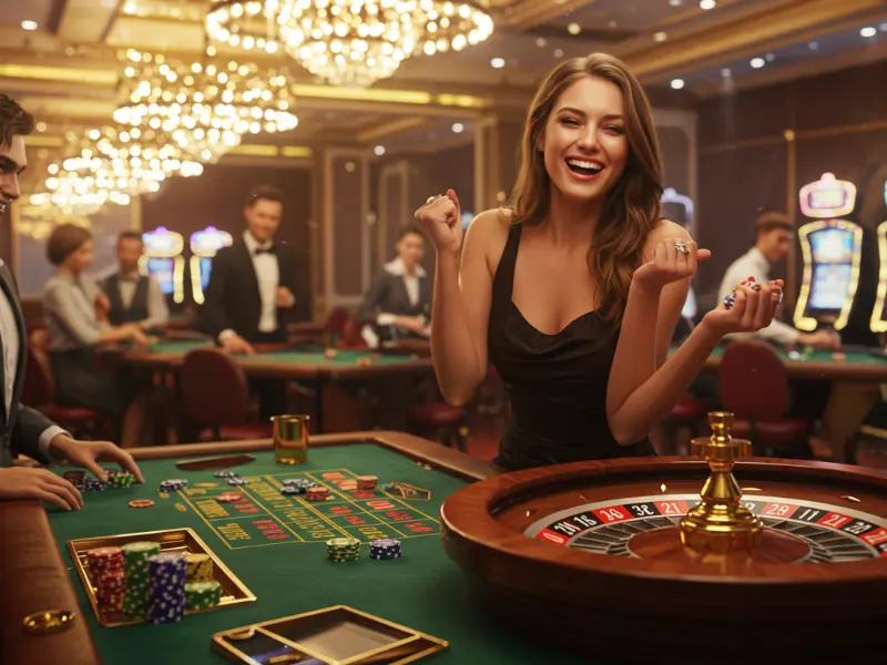 Happy woman winning a poker game on Bet888 mobile platform