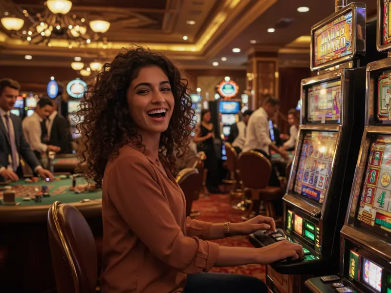 Happy woman enjoying a slot game on an NBA betting site