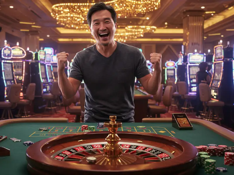 Man happily winning a poker game on PHPlus Slot