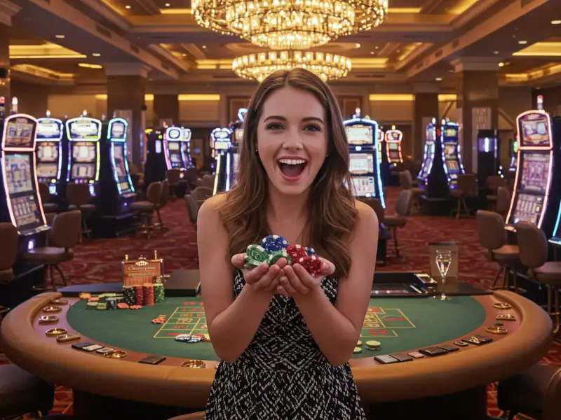 Woman happily winning a poker game on PHPlus Slot