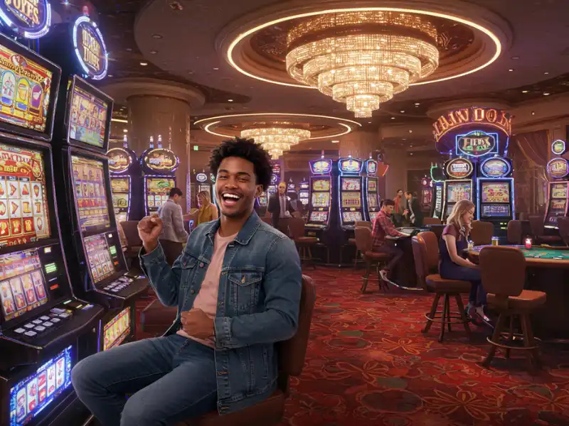Happy man enjoying a slot machine game at TMT Play Online Casino