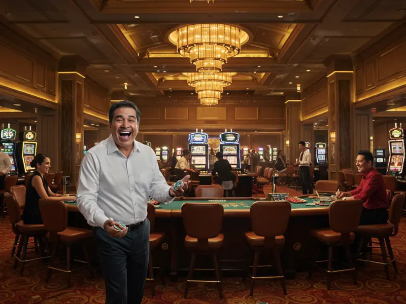 Happy man celebrating a poker win on TMT Play Online Casino