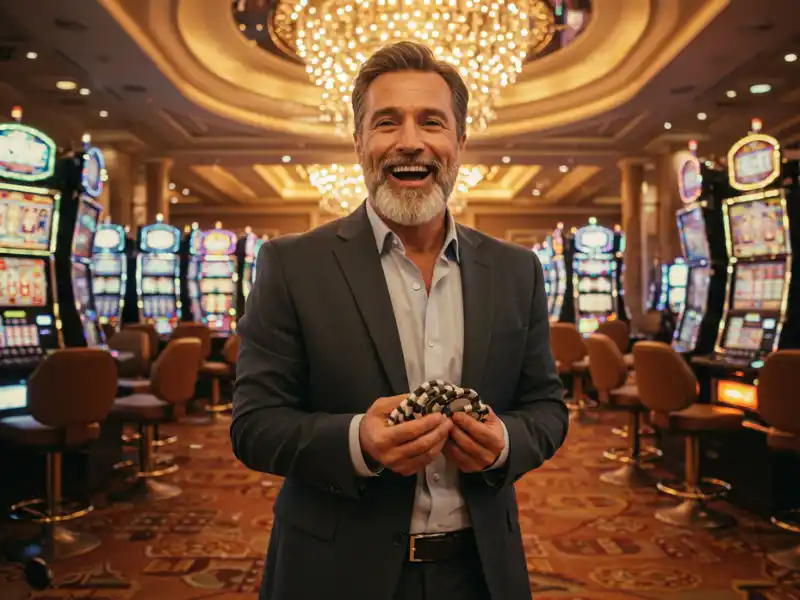 Happy man holding casino chips with Bet88 Free 100 bonus.