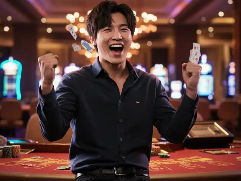 Happy man winning a poker game using Bet88 Free 100 bonus.