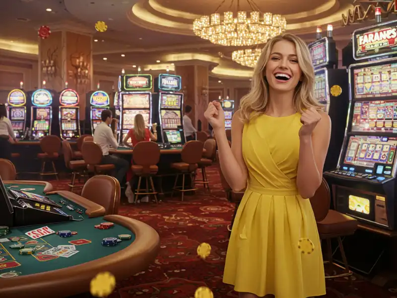 Happy woman inside a casino after Bingo Plus rewards login