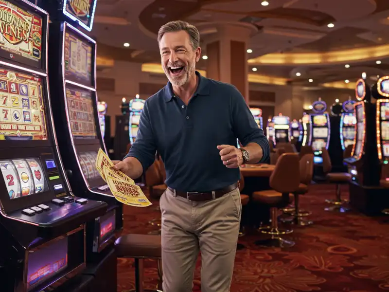 Happy man playing poker using bingo plus rewards points free codes
