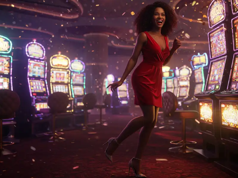 Happy woman winning slots at PH Fun Club online casino.