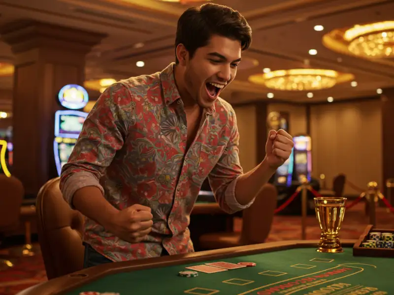 Happy man winning a poker game at PH Fun Club online casino.