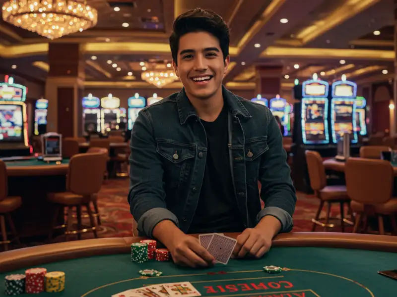 Happy man playing poker after logging in to PHFun online casino.
