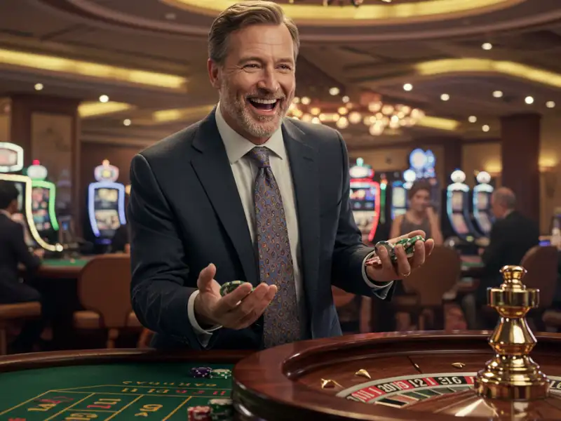 Happy man playing roulette after logging in to PHFun online casino.