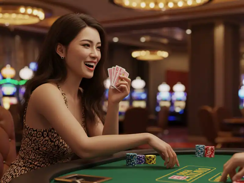 Happy woman enjoying poker in Sugar Bang Bang demo
