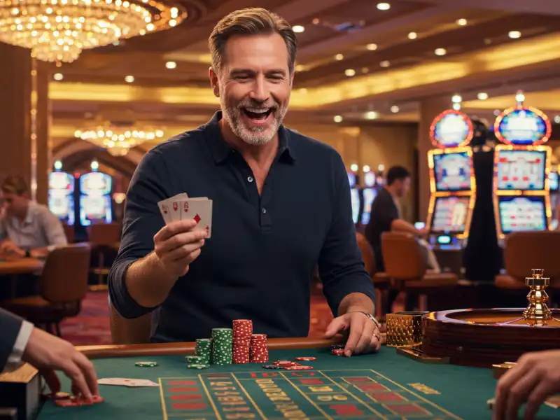 Happy man enjoying casino games online with TM Game