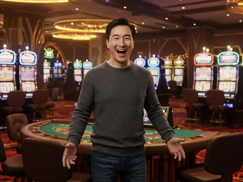 Happy man focused on a card game at the casino