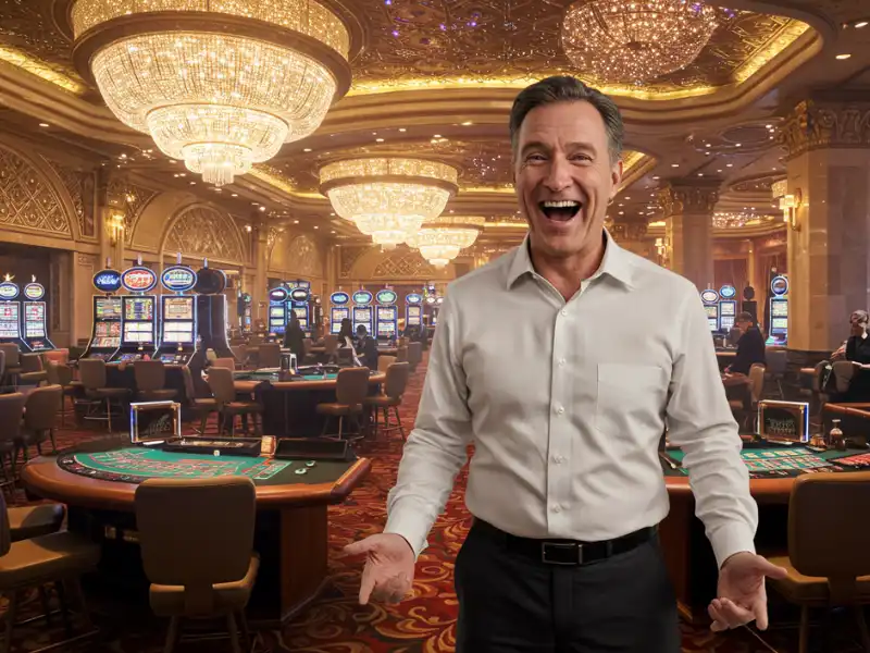 Happy man enjoying a poker game at the casino table